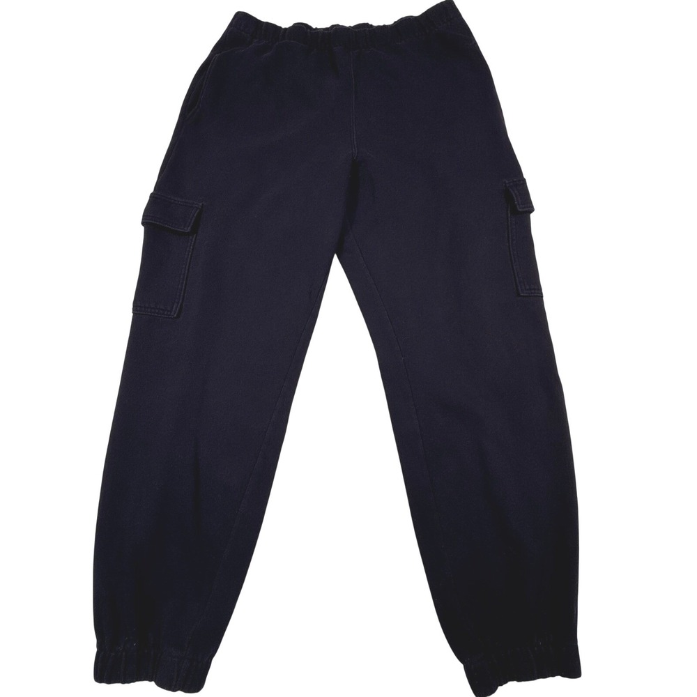 Hollister Men Black Cargo Jogger Sweatpants Adjustable Rise Fleece Lined Large